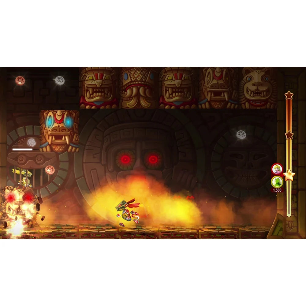 60-In-1 Nintendo Switch game collection gameplay screenshot with fiery lava and temple masks on Tampa Home & Garden Store