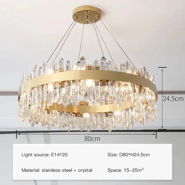 Decorbites Luxe Crystal Chandelier circular gold pendant with crystal prisms LED lighting on Tampa Home & Garden Store
