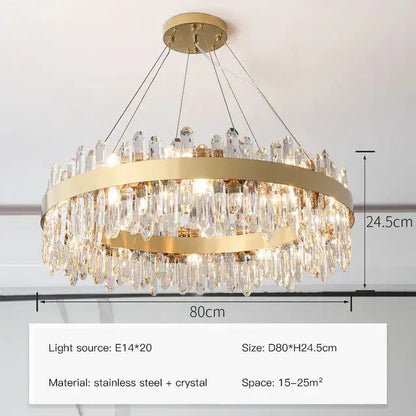 Decorbites Luxe Crystal Chandelier circular gold pendant with crystal prisms LED lighting on Tampa Home & Garden Store