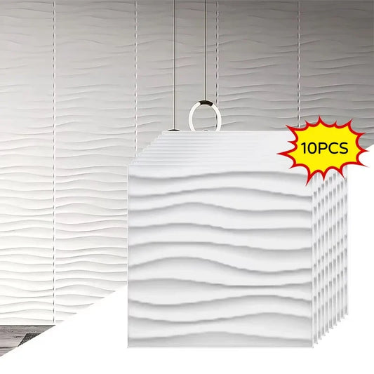 Perfecsy 10PCS 30x30cm 3D white wave wall panels for living room and bedroom on Tampa Home & Garden Store
