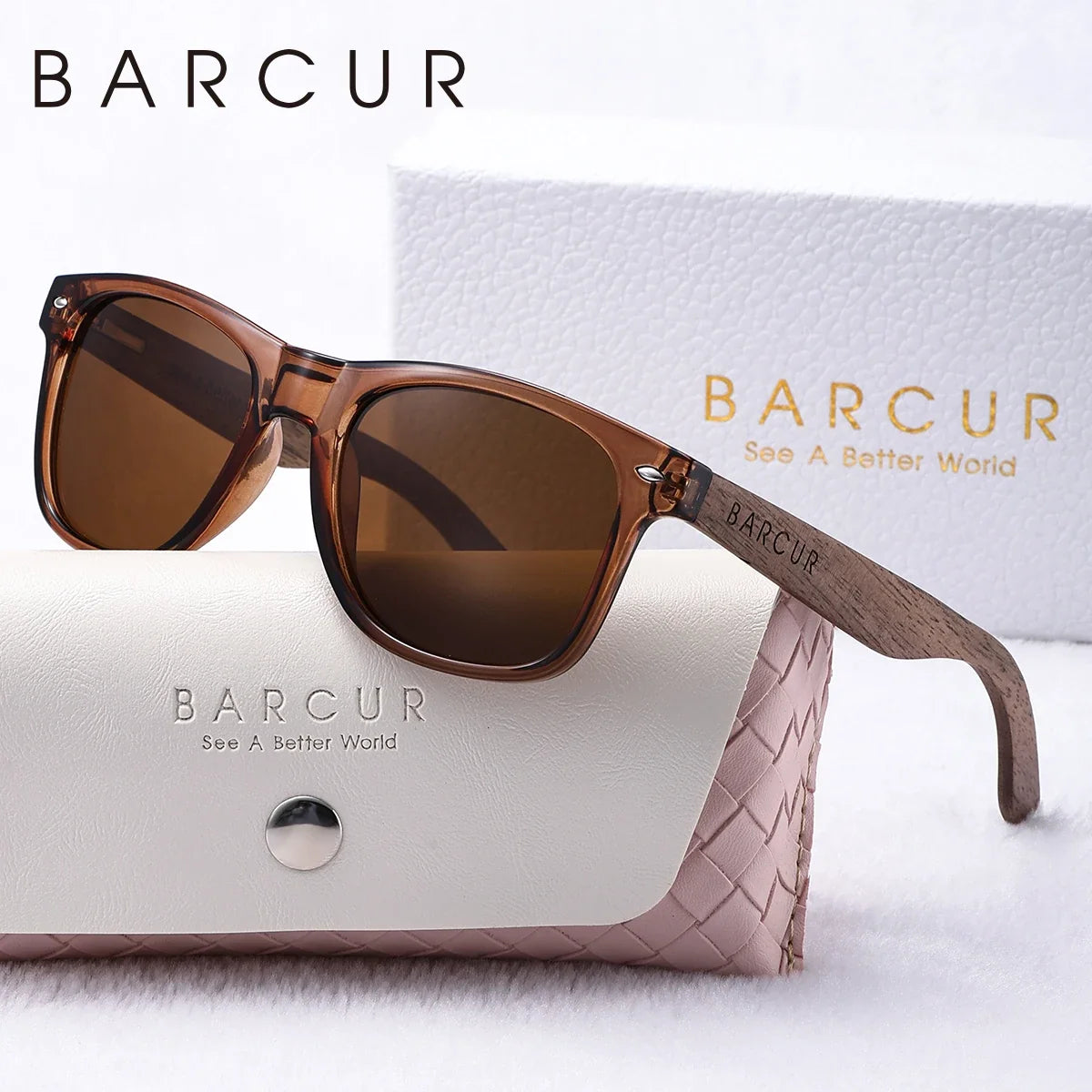 BARCUR wooden polarized oval sunglasses brown frame with textured temples UVA UVB protection on Tampa Home & Garden Store