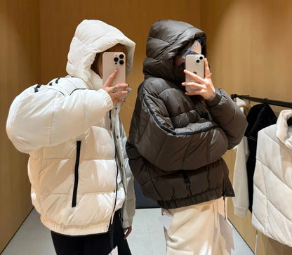 White hooded women's puffer jacket thick warm padded coat with zip pockets UpTrend Deals on Tampa Home & Garden Store