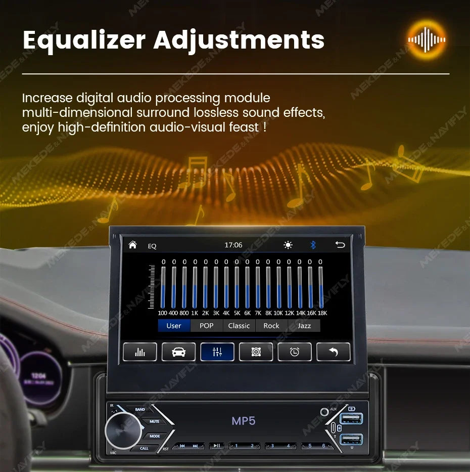 1-DIN 7in retractable car stereo MP5 CarPlay touchscreen equalizer by UpTrend Deals on Tampa Home & Garden Store