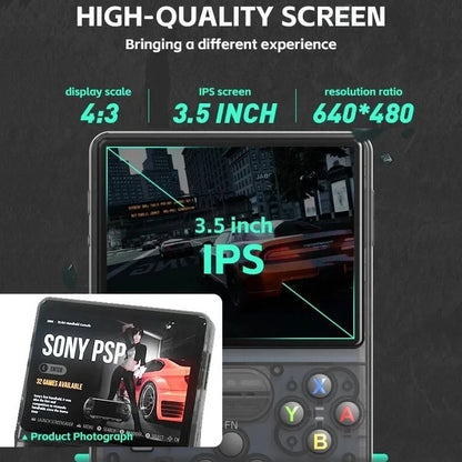Mini R36S retro handheld game console with 3.5 inch IPS display, black finish on Tampa Home & Garden Store