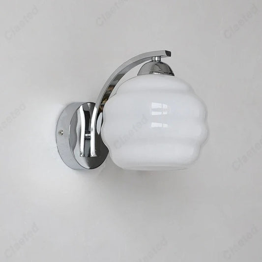 European retro glass wall lamp by Perfecsy with chrome curved arm and white frosted shade, E27 on Tampa Home & Garden Store