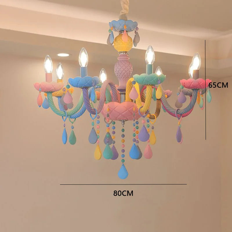 DecorBites Kids Room LED Macaron Ceiling Chandelier pastel beads with teardrop prisms on Tampa Home & Garden Store