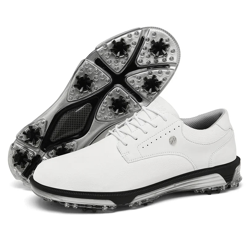 Men's Golf Shoes EstaliosFit waterproof white leather with spiked outsole on Tampa Home & Garden Store
