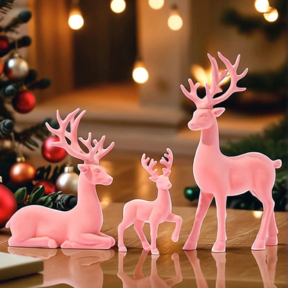 Reindeer figurines set of 3 pink flocked synthetic resin Christmas decor on Tampa Home & Garden Store