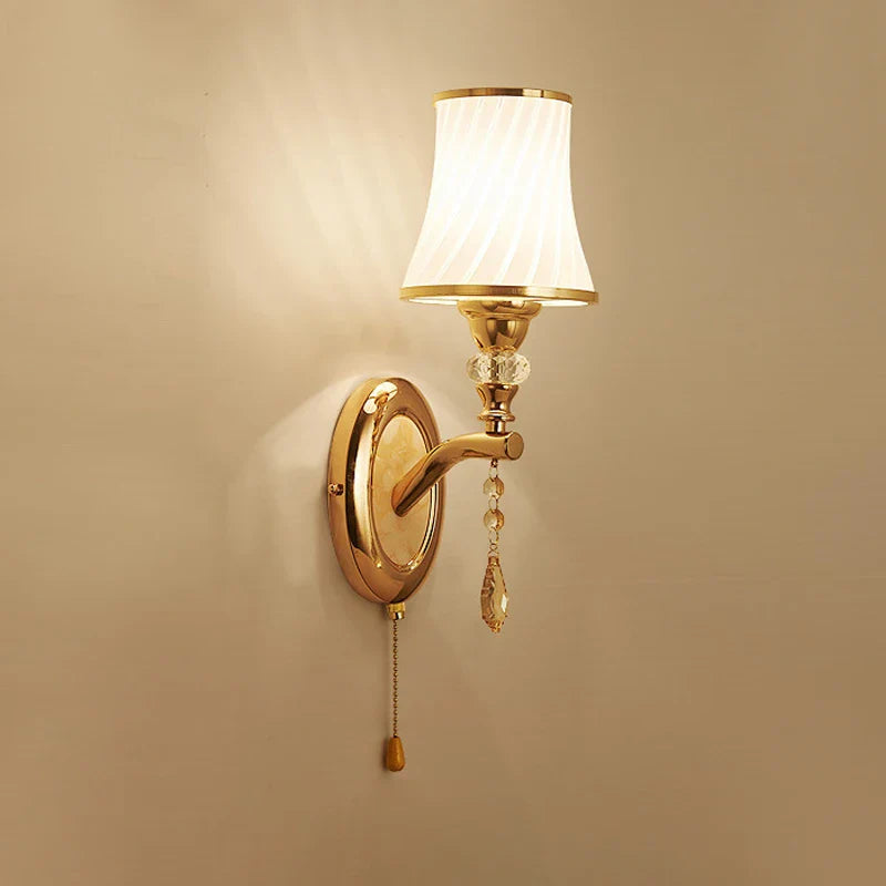 Nordic LED Wall Sconce with Switch Glass Shade Bedroom Bedside Living Room