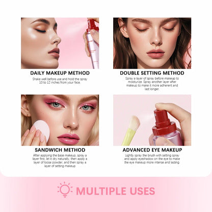 Mattifying Waterproof Setting Spray by Silcy Skin infographic with four methods on Tampa Home & Garden Store
