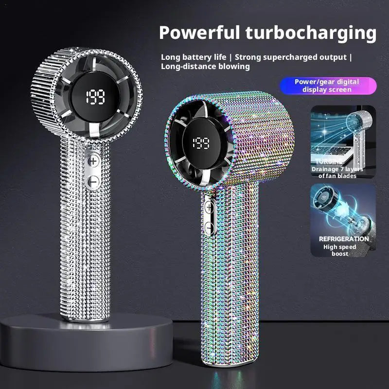 Portable Hand Fan | High-Speed Turbo Misting Fan with 199 Speed Levels | Rechargeable Design for Efficient Cooling