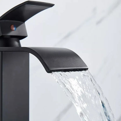 Black waterfall bathroom faucet Silcy Skin, single-hole deck-mount mixer for basin vanity on Tampa Home & Garden Store