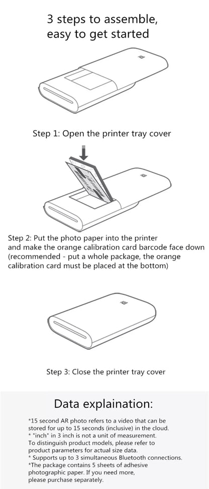 Portable mini photo printer 300dpi by UpTrend Deals with three-step setup diagram on Tampa Home & Garden Store