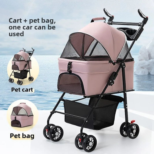 Pet Zen 3 in 1 four-wheel folding dog stroller with detachable carrier and breathable mesh pink on Tampa Home & Garden Store