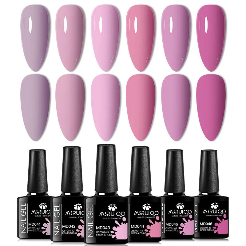 6-bottle Silcy Skin nail gel polish set with all-season ultra pigmented semi-permanent UV gels in pinks and purples on Tampa Home & Garden Store