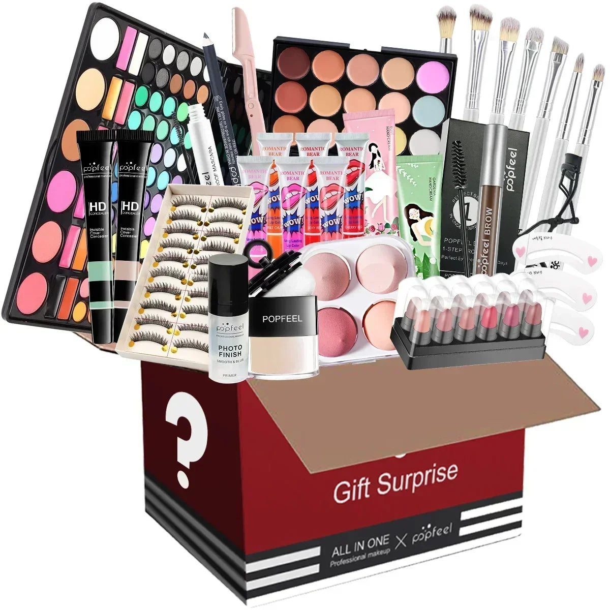 POPFEEL All-in-One Makeup Kit Gift Set with palette, foundation, lip gloss and brushes Silcy Skin on Tampa Home & Garden Store