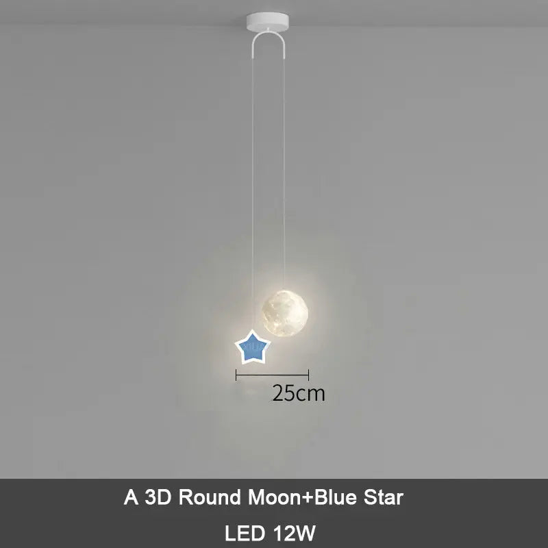 DecorBites Kids Star Moon pendant lamp with 3D moon and blue star, dimmable LED 12W on Tampa Home & Garden Store
