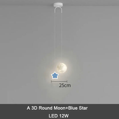 DecorBites Kids Star Moon pendant lamp with 3D moon and blue star, dimmable LED 12W on Tampa Home & Garden Store