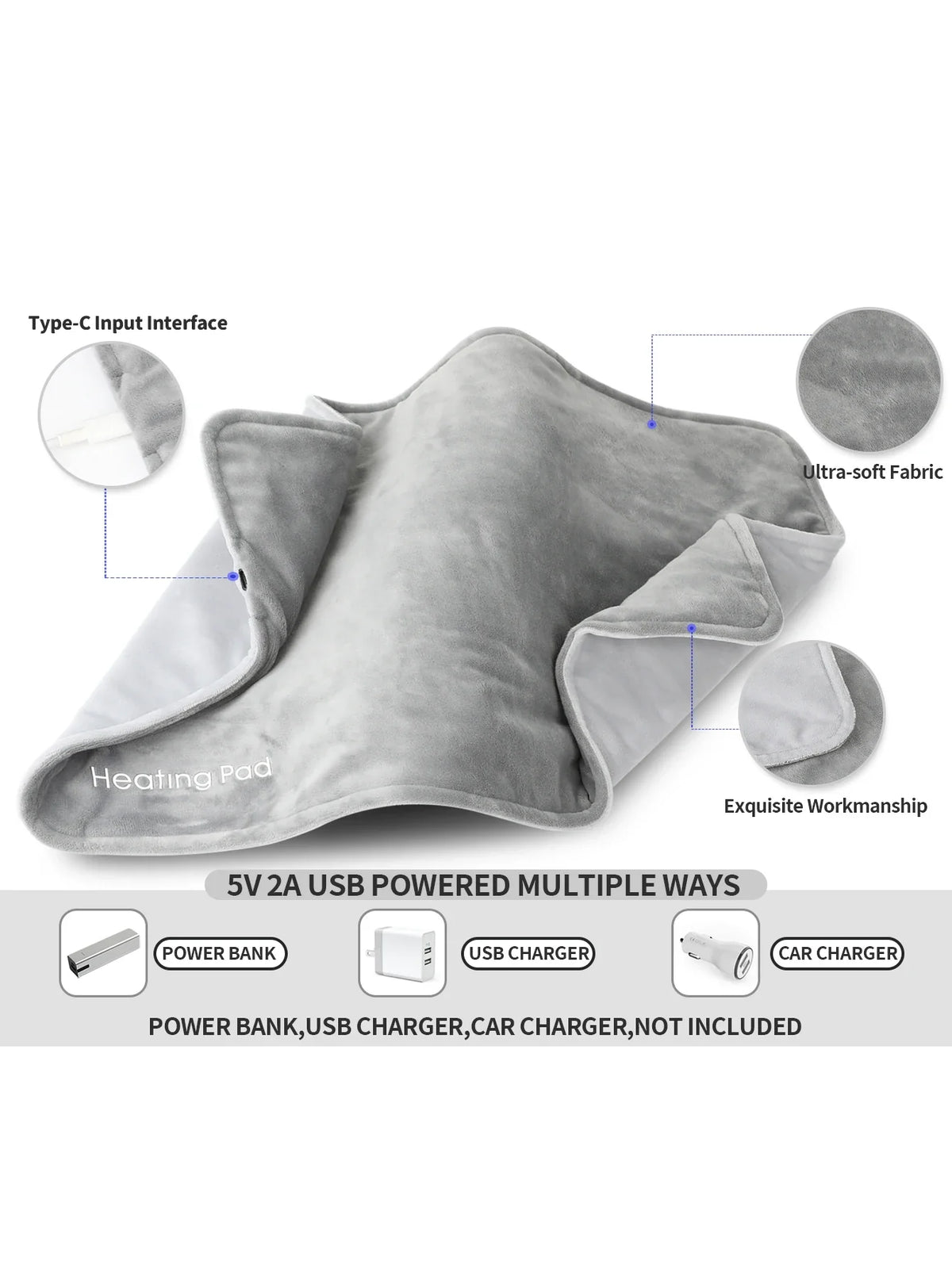 Silcy Skin USB 5V heating pad grey 19.6x11.8 in with 59 in cable for cramps and back relief on Tampa Home & Garden Store
