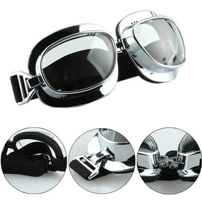 Motorcycle goggles chrome frame with black strap and tinted lenses for Harley by BikerZoneZ on Tampa Home & Garden Store