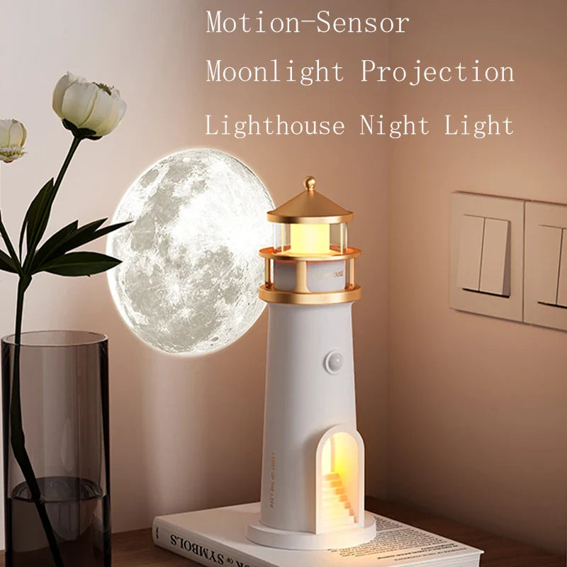 Moon Lamp Projection Lighthouse Night Light Bluetooth Music Remote Control Ambient Lamp