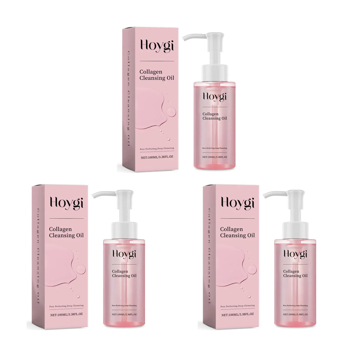 Collagen Cleansing Oil bottle with pump in pink packaging; 6-pack display by Silcy Skin Hoygi on Tampa Home & Garden Store