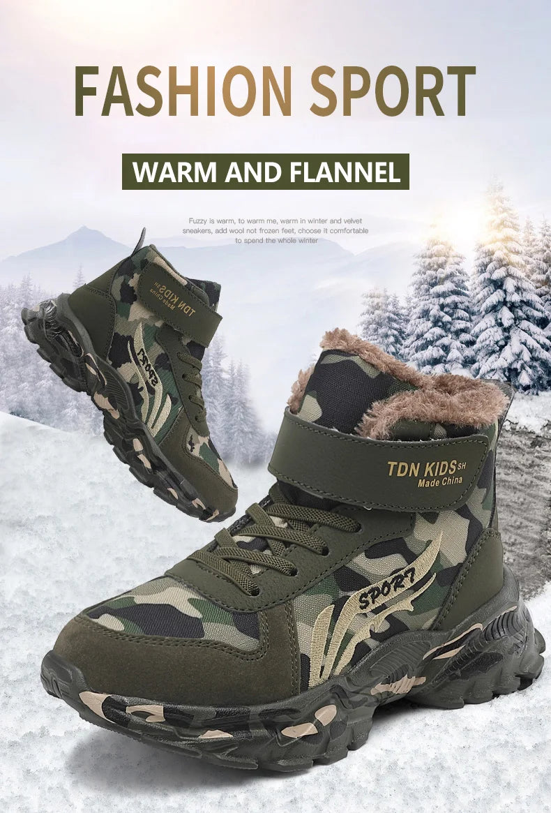 Kids camouflage winter snow boots with faux fur lining, two boots, non-slip sole, TDN KIDS on Tampa Home & Garden Store