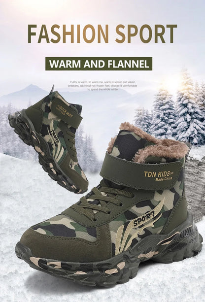 Kids camouflage winter snow boots with faux fur lining, two boots, non-slip sole, TDN KIDS on Tampa Home & Garden Store