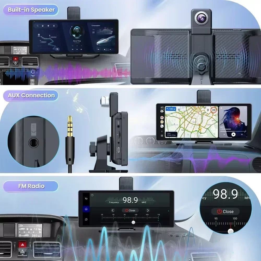 10.26in Portable CarPlay Screen wireless car stereo touch display black dash-mount built-in speaker on Tampa Home & Garden Store