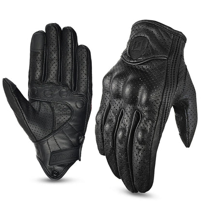 Motorcycle Retro Leather Gloves, black perforated leather riding gloves pair on Tampa Home & Garden Store