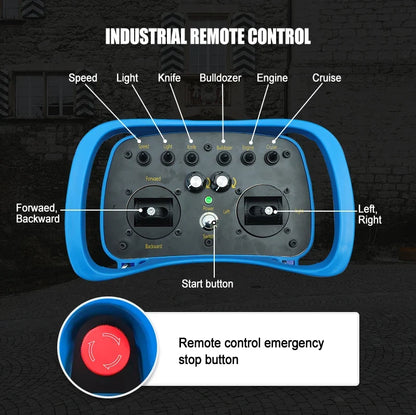 Self-propelled RC lawn mower controller panel by UpTrend Deals, blue with dual joysticks on Tampa Home & Garden Store