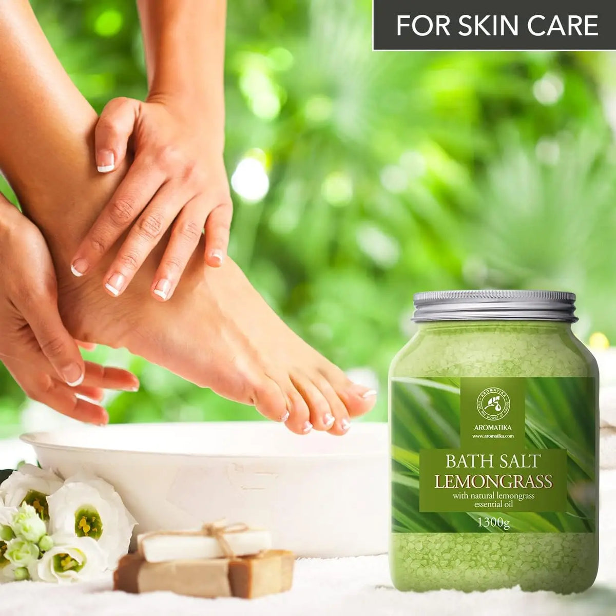 Bath salts lemongrass with natural lemongrass essential oil in a 1300g jar Silcy Skin on Tampa Home & Garden Store
