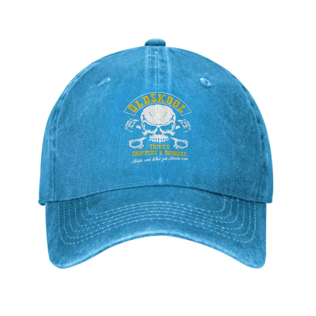 Vintage BSA Chopper Baseball Cap, blue distressed denim with skull logo by BikerZoneZ on Tampa Home & Garden Store