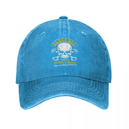 Vintage BSA Chopper Baseball Cap, blue distressed denim with skull logo by BikerZoneZ on Tampa Home & Garden Store