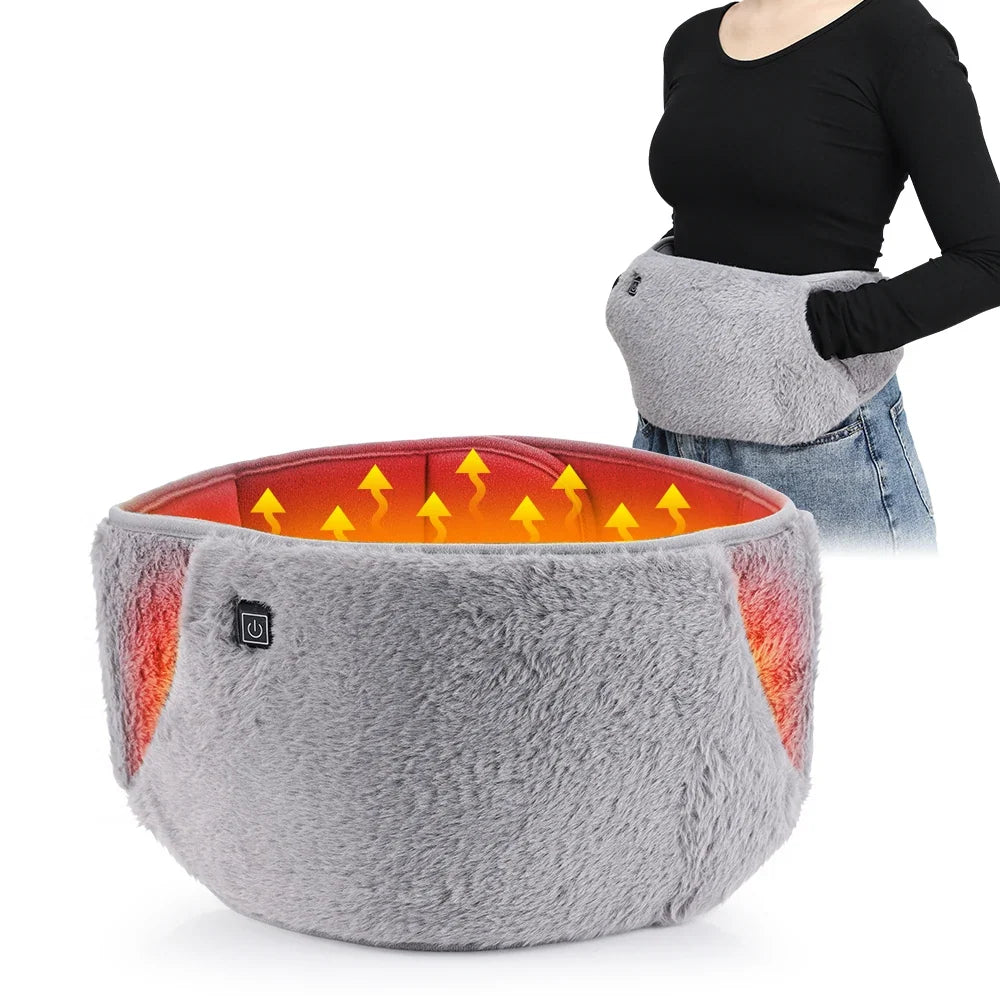 Silcy Skin waist warmer heating belt in soft grey plush with orange lining, USB rechargeable on Tampa Home & Garden Store