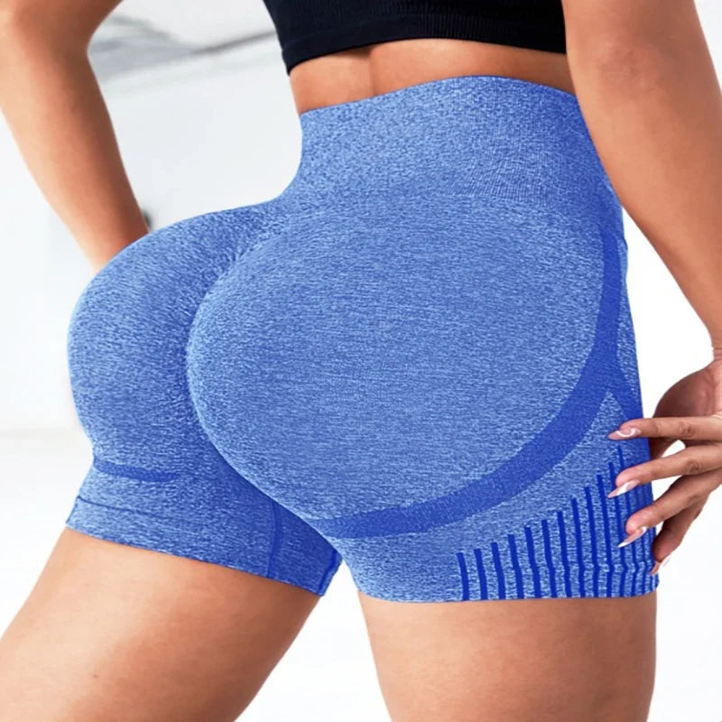 Women Yoga Leggings – High Waist Seamless Quick-Dry Sports Shorts in blue textured fabric on Tampa Home & Garden Store