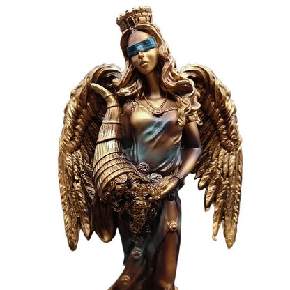 Perfecsy Greek Goddess of Wealth resin statue, gold-toned winged desktop decor on Tampa Home & Garden Store
