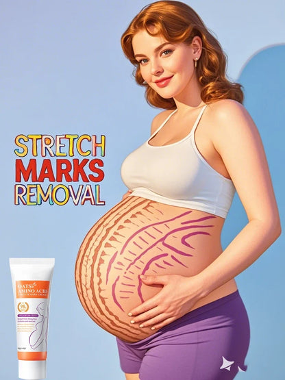 Pregnant woman in white sports bra with painted belly stretch marks; Silcy Skin cream tube visible on Tampa Home & Garden Store