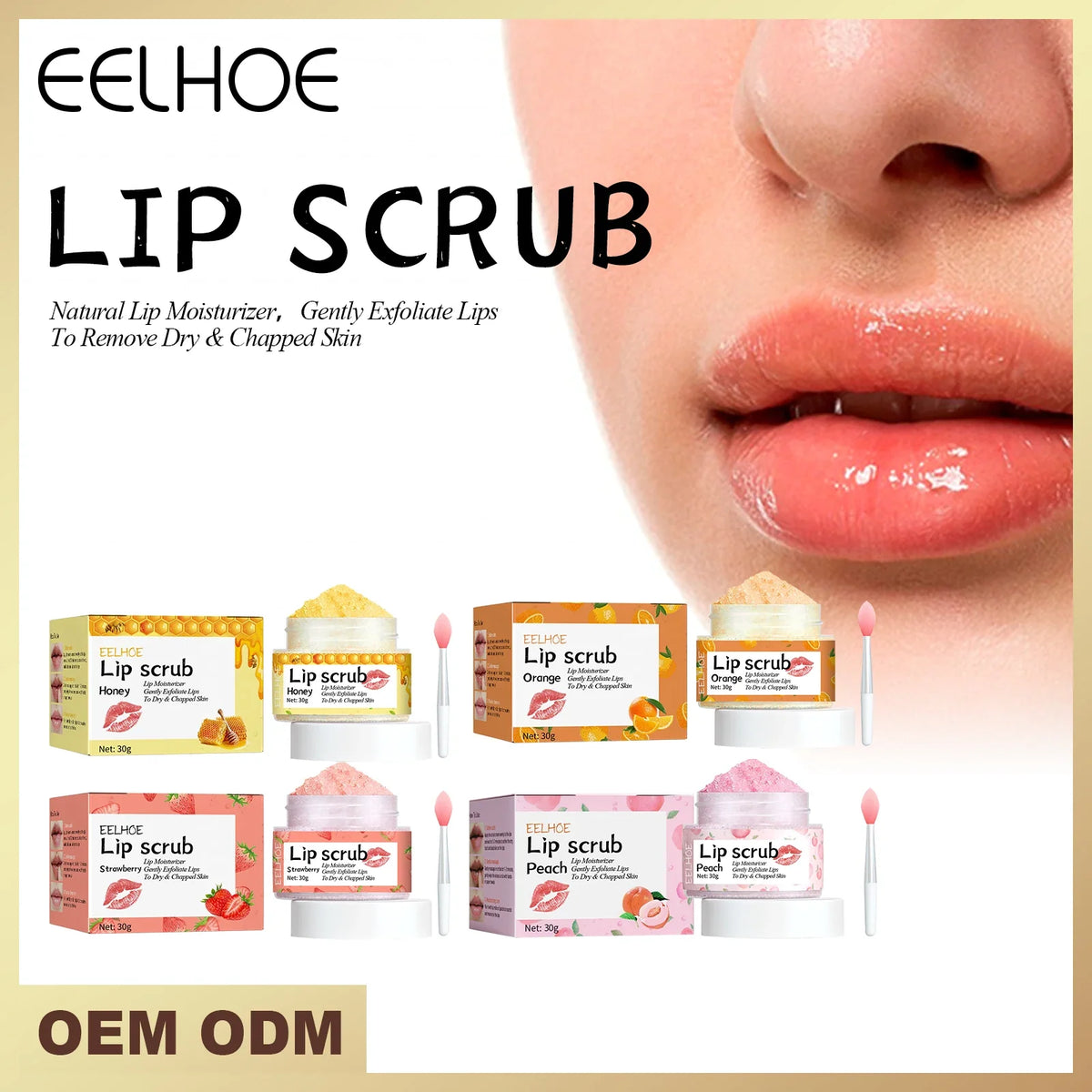 Watermelon Peach Lip Scrub by Silcy Skin with glossy lips and fruit-flavored scrub boxes on Tampa Home & Garden Store