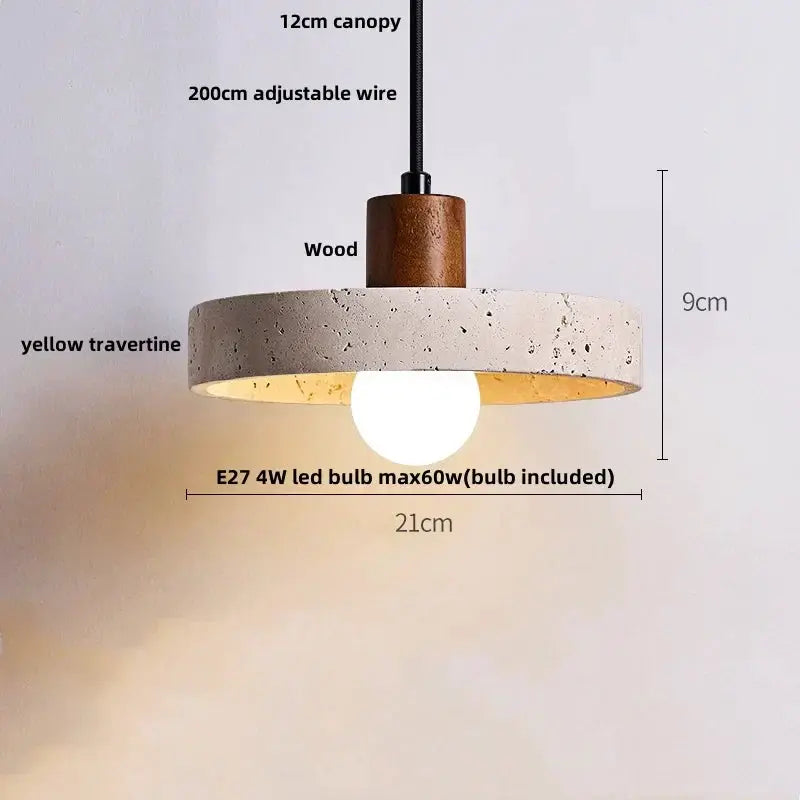 DecorBites LED pendant lamp with concrete disk shade, wood canopy and black cord 21cm dia on Tampa Home & Garden Store