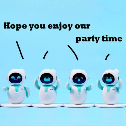 Eilik robot pets by FLIPSTYLEZLLC, four aqua white desk bots with blue faces on Tampa Home & Garden Store