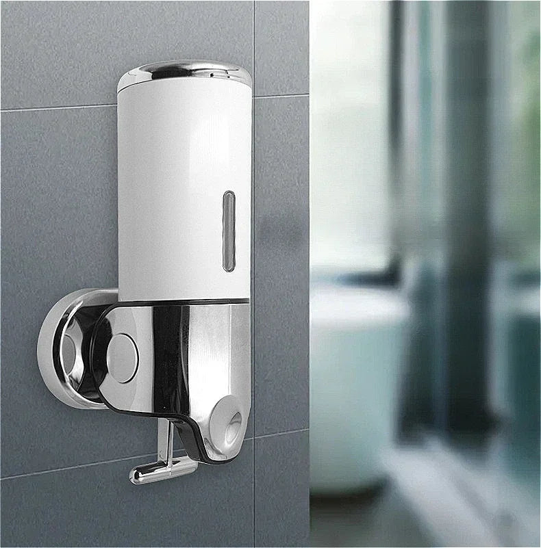 Wall mounted UpTrend Deals shampoo and soap dispenser, white body with chrome hardware on Tampa Home & Garden Store