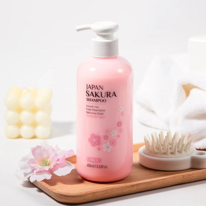 LAIKOU Japan Sakura Shampoo pink bottle with white pump sakura design 400ml on Tampa Home & Garden Store