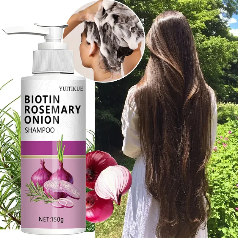 Biotin Rosemary Onion Shampoo bottle by YUITKUE strengthens roots and moisturizes hair 150g on Tampa Home & Garden Store
