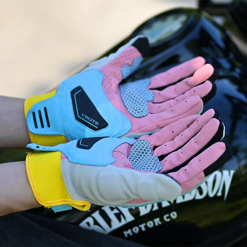 Touch Screen Gloves Unisex Four-color motorcycle gloves blue pink yellow with mesh palm on Tampa Home & Garden Store