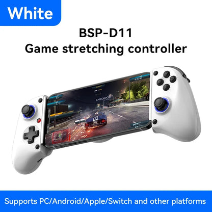 White BSP-D11 stretchable game controller with dual blue-ringed joysticks gripping a smartphone for gaming on Tampa Home & Garden Store