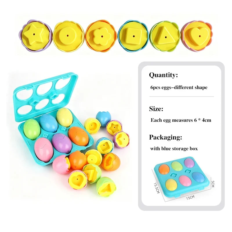 Montessori Egg Shape Puzzle Set FLIPSTYLEZLLC, colorful plastic eggs in blue storage box (6pcs) on Tampa Home & Garden Store