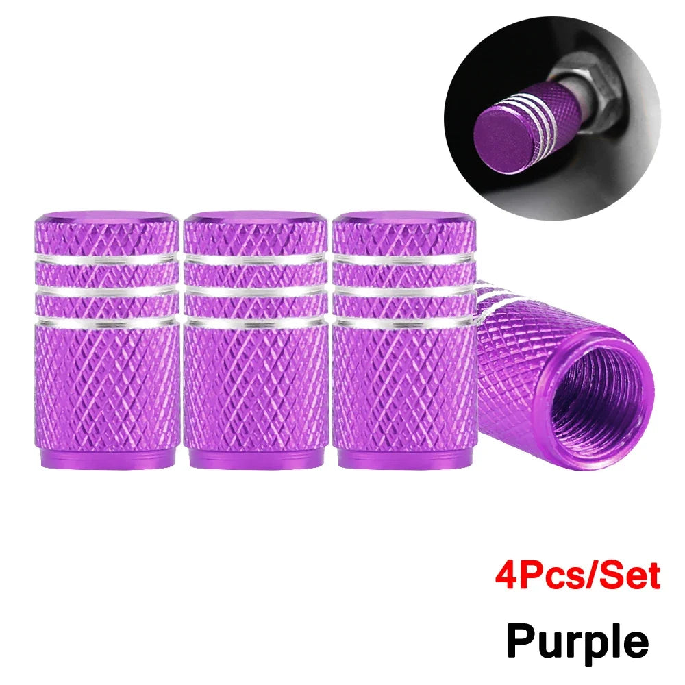4-piece purple valve stem caps set, knurled aluminum, BikerZoneZ tire accessories on Tampa Home & Garden Store