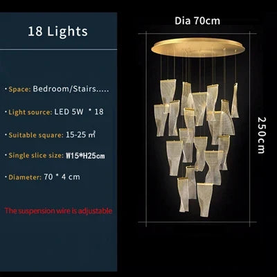 DecorBites LED Art Acrylic Pendant Light with 18 gold-toned hanging pieces under canopy on Tampa Home & Garden Store