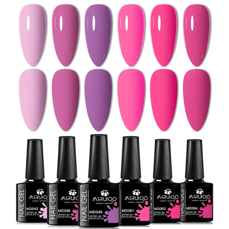 6pc Silcy Skin nail gel polish set ultra pigmented UV gel kit in pinks and purples on Tampa Home & Garden Store